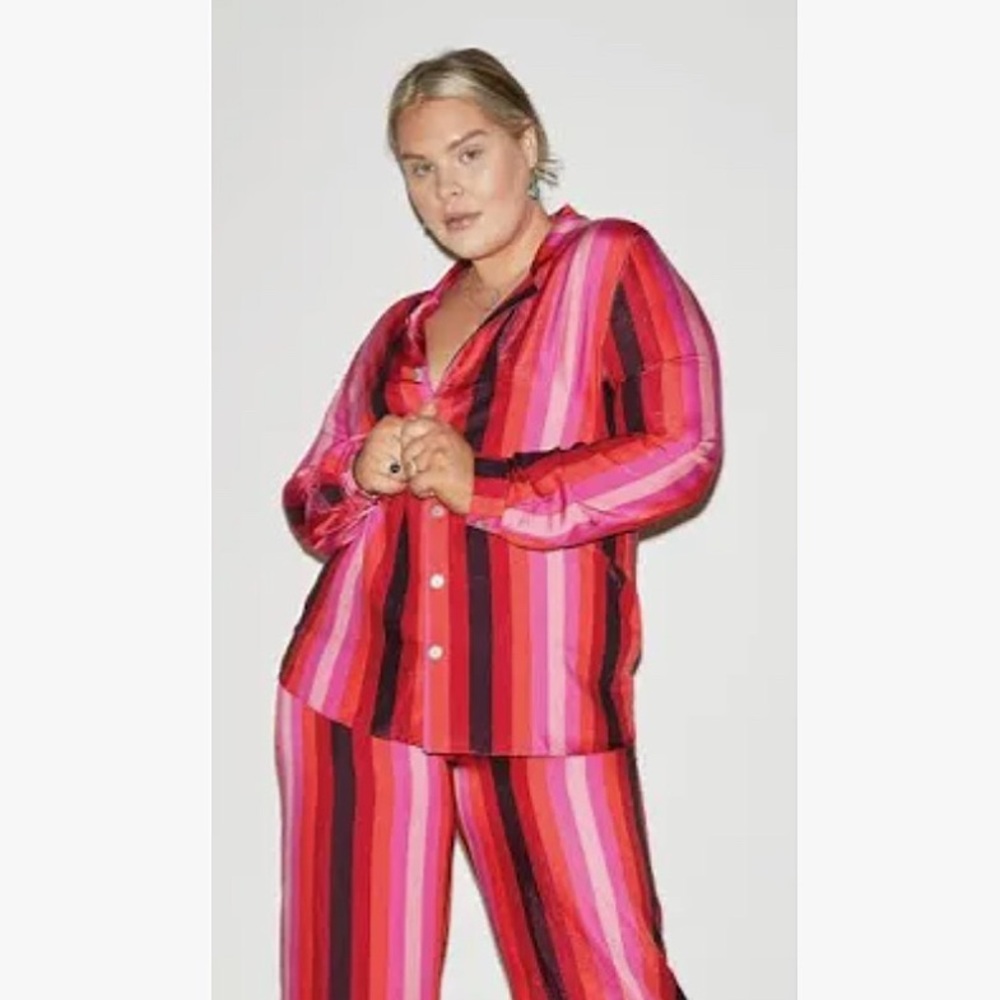 Never Fully Dressed Andi Stripe Satin Boyfriend Shirt